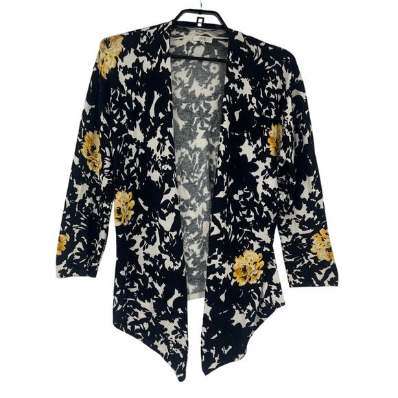 Cache Dark Floral Open Sweater Sz L Preppy Floral Old Money Asymmetrical Light - Picture 1 of 10